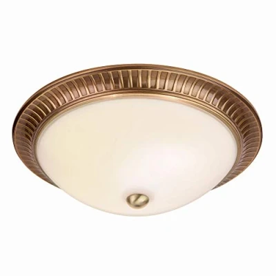 Image of 2 Light Flush Ceiling Light, Antique Brass Finish with Frosted Glass 320mm