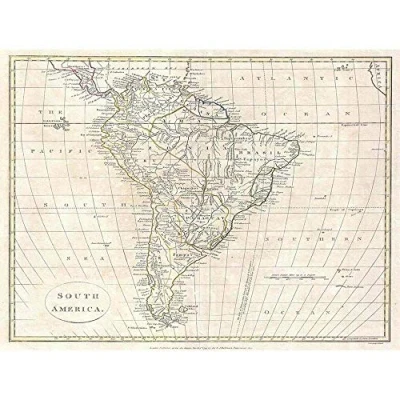 Image of Wee Blue Coo 1799 Clement Cruttwell Map South America Vintage Art Print Poster Wall Decor 12X16 Inch