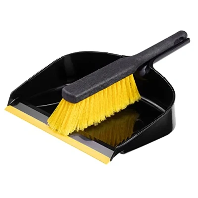 Image of Bonetti Homeware Hand Broom and Dustpan Set Rubber Lip Dust Pan &amp; Stiff Soft Brush Bristles for Easy Cleaning Professional Home Garden Use