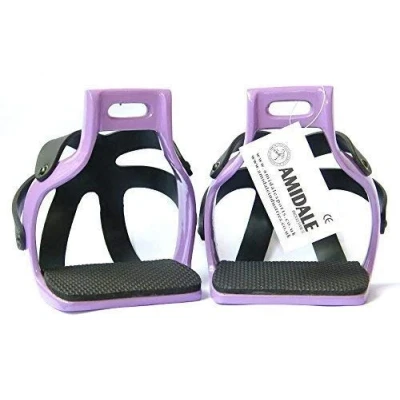 Image of AMIDALE ALUMINIUM ENDURANCE FLEX RIDE CAGED SAFETY HORSE STIRRUPS PURPLE BNWT