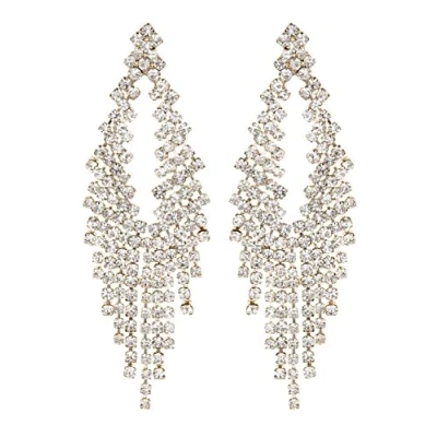 Image of Clip On Earrings Gold Plated Chandelier Style With Clear Crystals Caca G
