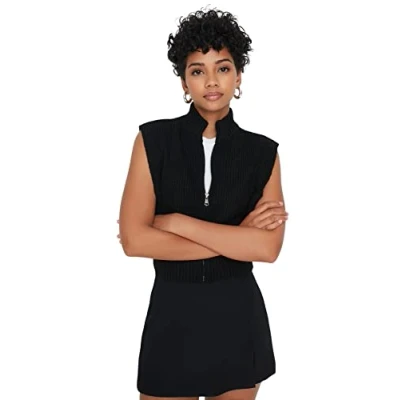 Image of Trendyol Women Regular fit Basic Standing Collar Knitwear Sweater Black