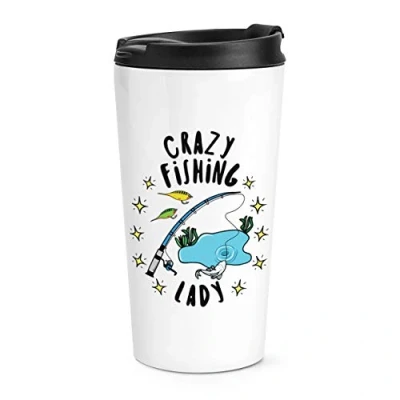 Image of Crazy Fishing Lady Stars Travel Mug Cup