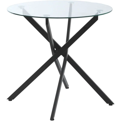 Image of HOMCOM Round Side Table with Tempered Glass Top &amp; Metal Legs Dining Living Room Black