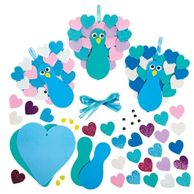 Image of Baker Ross FX456 Love Heart Peacock Decoration Kits Pack of 5, Valentine&#039;s Day Foam Craft
