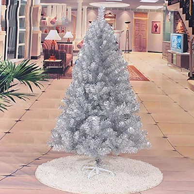 Image of Xmas Pine Tree, 5ft 150cm Premium Artificial Christmas Decorative Unlit Encryption Full Tree With Metal Stand silver 5ft/150cm
