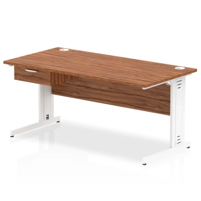Image of Impulse 1600x800 Desk Walnut/White Cable Managed Leg 1 Dr Fixed Ped