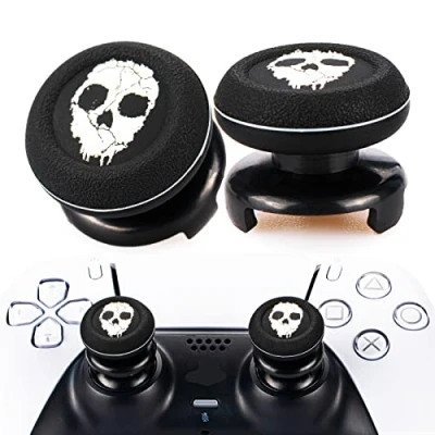 Image of Playrealm FPS Thumbstick Extender &amp; Printing Rubber Silicone Grip Cover 2 Sets for PS5 Dualsenese PS4 Controller (Ghost)