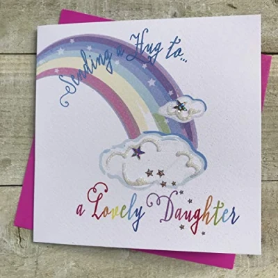 Image of WHITE COTTON CARDS Sending a hug to lovely Daughter card Get well soon DT197, 16cm x