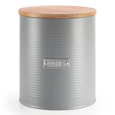 Image of EHC Round Cookie/Biscuit Jar Air tight Canister, Grey, 2.8L, Dia.16 x H18 cm