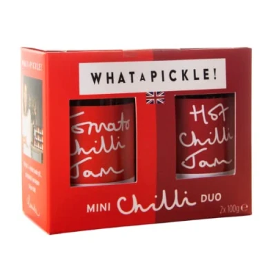 Image of What A Pickle Mini Chilli Jam Duo Includes: 2 x 100g Jars: Tomato and Hot Vegetarian Vegan Gluten Free