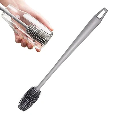 Image of Baby Bottle Brush,Long Handle Soft Silicone Cleaner Brush for Cleaning Bottles Glass Cup Thermoses Various Containers(Grey)