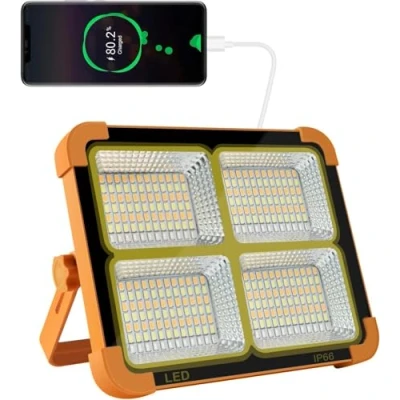 Image of 100W Rechargeable Work Light, 10000Lum Portable Solar LED Floodlight with USB Port/Magnetic/ 16500mAh/ 4 Lighting Modes, Emergency Lamp Job Site Ligh for Camping, Fishing