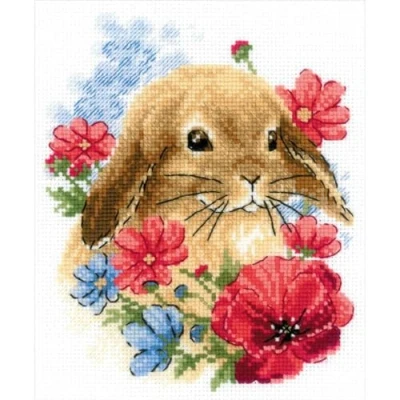Image of RIOLIS Counted Cross Stitch Kit 6&quot;X7&quot; Bunny in Flowers (14 Count)
