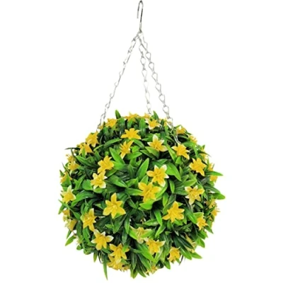 Image of Best Artificial 28cm Lily Topiary Hanging Flower Ball **UV Fade Protected** (Yellow)