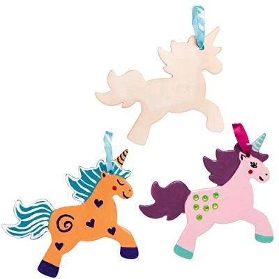 Image of Baker Ross AX351 Unicorn Decorations for Kids to Paint Pack of 5, Make Your Own Ornament Children&#039;s Arts and Crafts