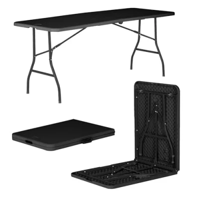 Image of Black 70cm x 180cm Rectangle Plastic Folding Trestle Table By Harbour Housewares