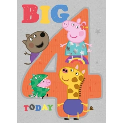 Image of peppa pig, age 4, birthday card