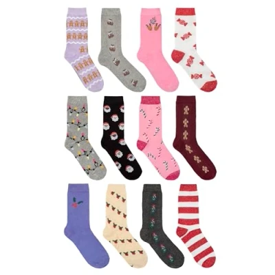 Image of Women&#039;s 12 Pair SOCKSHOP Wildfeet Days of Sock mas Christmas Lights Light Up Advent Calendar Assorted 4 8