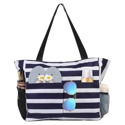 Image of TAHAVICE Beach Tote Bags for Women with Zip, Large Waterproof Bag Pocket, Summer Travel, Shopping, Pool, Gym