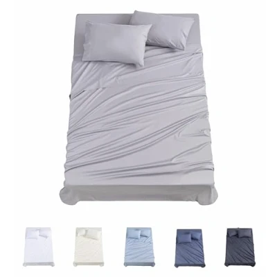 Image of Todocama 4 Piece Bed Sheet Set 3001 Fitted Top Two Pillowcases 50 x 80 cm (Bed 105 190/200 cm, Light Grey)