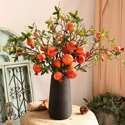 Image of NZXVSE 3pcs Artificial Pomegranate Branch 95cm Simulation Fruit Floral Bouquet Pick Fake Flower Stems for Holiday Home Office Party