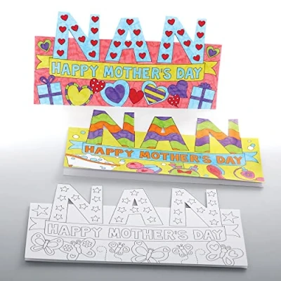 Image of Baker Ross FX511 Mothers Day ‘Nan’ Colour in Cards Pack of 10, Make Your Own Cards, White