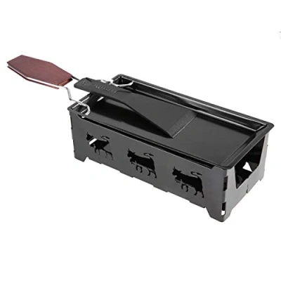 Image of Cheese Raclette, Foldable Candlelight Melter Pan Non Stick Tea Light Raclette Roaster with Spatula and Wood Handle, Black
