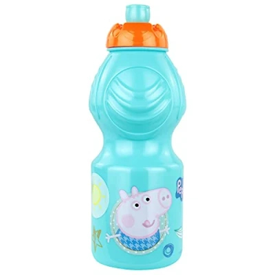 Image of p:os 30693 Water Bottle for Boys and Girls Approx. 400 ml with Peppa Pig Motif Sports Cap Plastic BPA Phthalate Free