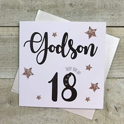 Image of 18th Birthday Godson Card Hand Finished Words by WHITE COTTON CARDS,16cm x 16cm