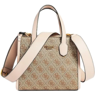 Image of GUESS Silvana Mini Tote, Latte Logo/Rosewood, One size