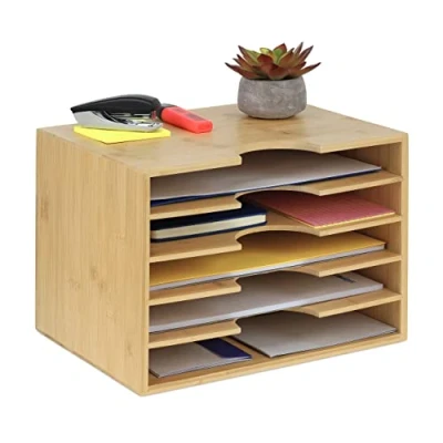 Image of Relaxdays Document Organiser, A4 Size, 8 Compartments, Office, H x W D: 23.5 32.5 24 cm, Bamboo, Natural, 100%