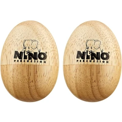 Image of Nino Percussion Wood Egg Shaker 2 small Rattle Eggs for Children from 3 Years Musical Instrument Siam Oak, Natural (NINO562 2)