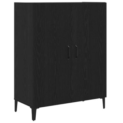 Image of vidaXL Sideboard/Cabinet Black Oak Modern Engineered Wood Storage with 2 Doors and Metal Feet 69.5x34x90 cm
