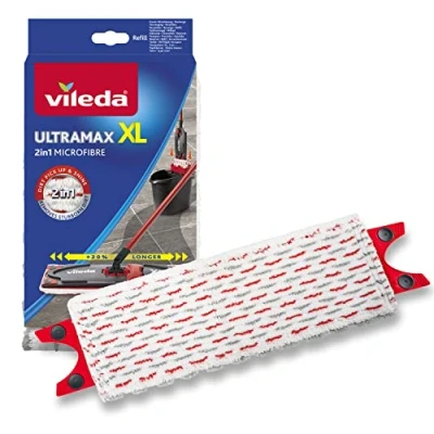 Image of Vileda UltraMax XL Mop Refill, 1 Pack, Large Cleaning Area, Quick Cleaning, for Hard Floors, Removes Over 99% of Bacteria with Clear Water, Microfibre 2in1