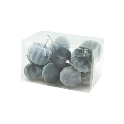 Image of Heaven Sends Set of 12 Grey Velvet Pumpkin Halloween Decorations