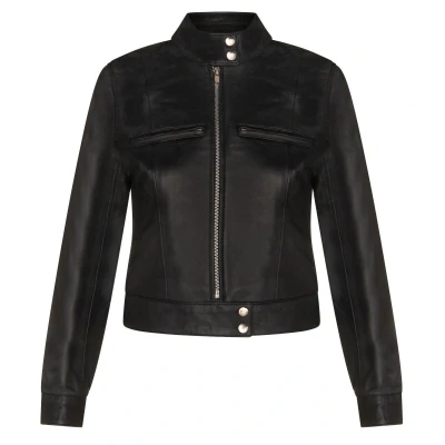 Image of Women&#039;s Plain Black Leather Biker Motorcycle Jacket