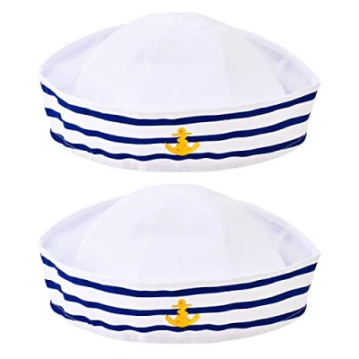 Image of Geviro Navy Sailor Hat Blue White for Costume Accessory Fancy Dress (1)