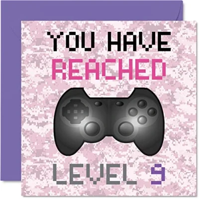 Image of 9th Gamer Birthday Card You Have Reached Level 9 Girls Cards, Kids Games Age Nine Ninth Greeting Video Game Gaming Daughter Son Niece Sister 145mm x