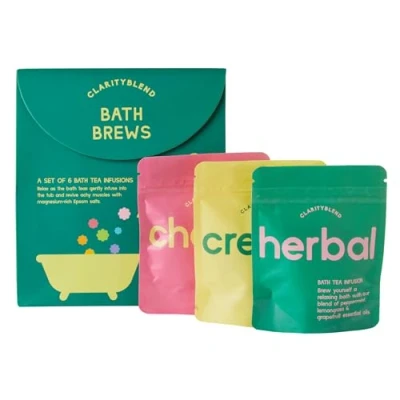 Image of Clarity Blend Aromatherapy Bath Brew Gift Set (Set of 6) Natural Epsom &amp; Himalayan Pink Salt Sachets Infused with 100% Pure Essential Oils, Oatmeal and Clays. Unique for Her.
