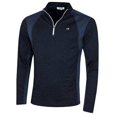 Image of Calvin Klein Mens Micro Grid Half Zip Mid Layer Navy/White XXL