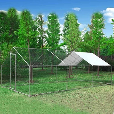 Image of FoxHunter Chicken Pet Run Cage Walk In Coop Kennel Rabbit Dog Puppy Poultry Hen Animal Hutch House Enclosure Playpen Outdoor Shade Running 3X6X2M CRC03 Metal Hammered Silver