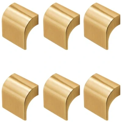 Image of Decoranddecor Amory Curved Square Knob Pull Handle for Cupboard Cabinet Zinc 32mm Hole Centre (Gold, 6 Pack)
