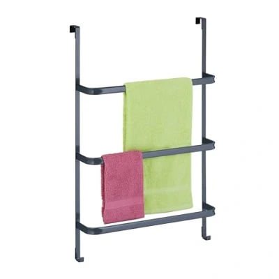 Image of Relaxdays Towel Rail, Without Drilling, 3 Bars &amp; 2 Hooks, 85 x 54.5 15 cm, Over The Door Rack, Steel, Anthracite