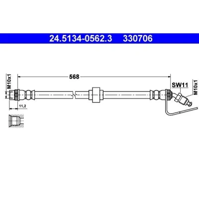 Image of 7700302379 Brake Hose ATE 24.5134 0562.3 568mm M10x1mm RENAULT: MASTER 2 Kasten, Pritsche/Fahrgestell, Bus