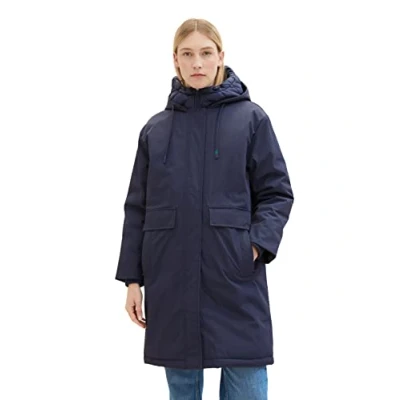 Image of TOM TAILOR Women&#039;s 1037561 Raincoat with Quilting and Hood, 10668 Sky Captain Blue, XL
