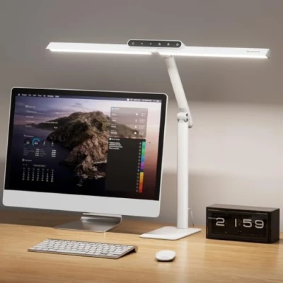Image of Honeywell LED Desk Lamp with Base HJ1WT Sunturalux Eye Caring Architect for Home Office, 1200LM Computer Light 4 Color Modes Stepless Dimming Task Timer White