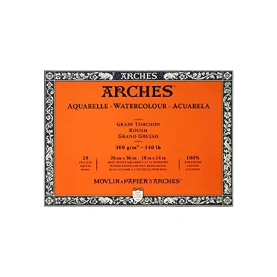 Image of Arches Aquarelle A1795086 Pad 20 Sheets 26 x 36 Glued 4 Sides 300 g/m² Tea Towel Grain Natural White Edges