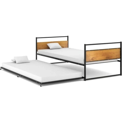 Image of vidaXL Pull out Bed Frame without Mattress Black Metal 90x200 cm