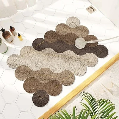 Image of Bathroom Loofah Shower Mat for Inside Shower, Anti Mould PVC Bath Soft Non Slip Bathtub with Drain, Quick Drying Wet Areas